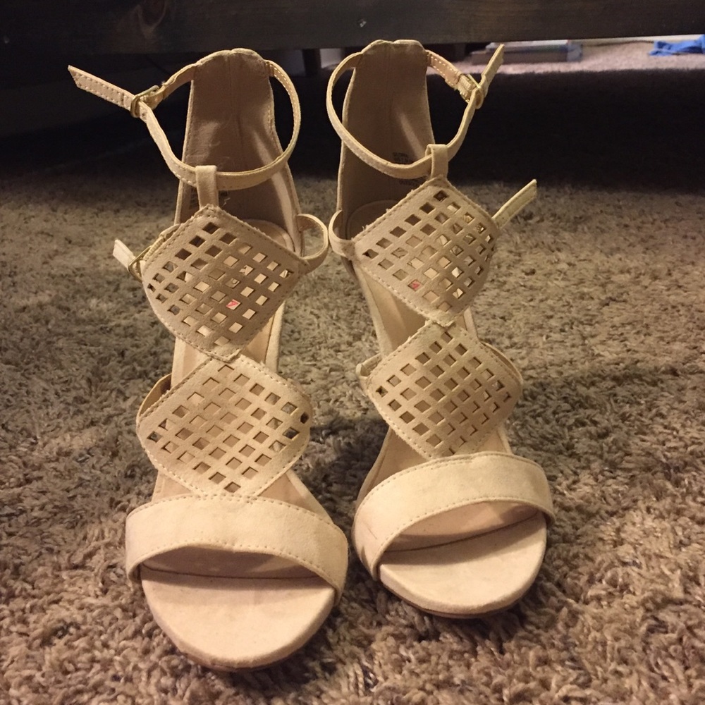 Nude ankle strap heels